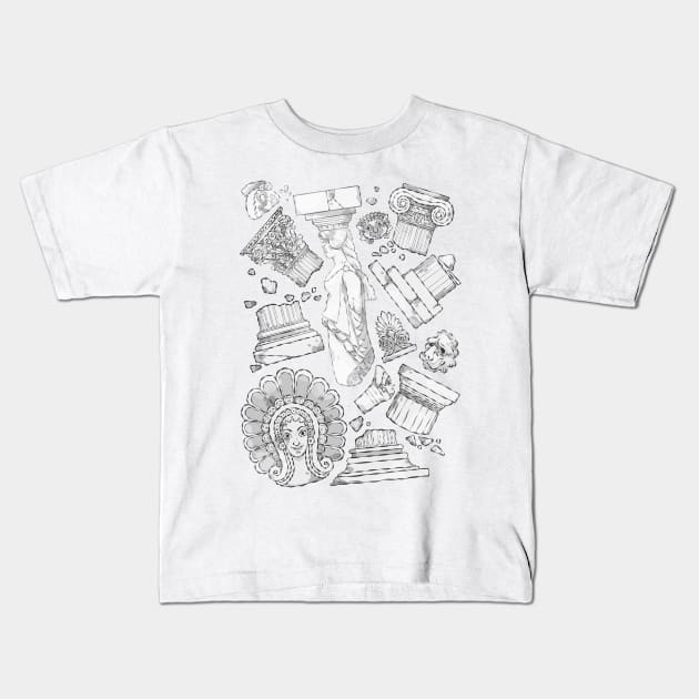 Greek Architectural Elements - black and white LIGHT Kids T-Shirt by fabiomancini